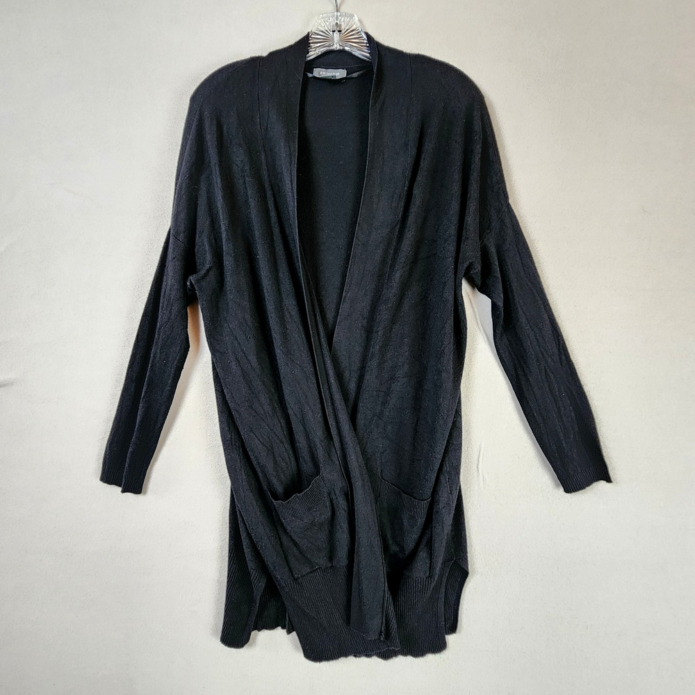 Primark Knit Open Front Cardigan Women Size 6 Black Lightweight Knit Long Sleeve